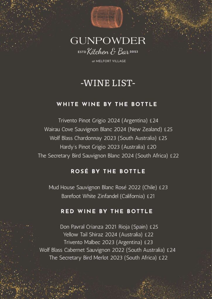 Gunpowder Kitchen & Bar at Melfort Village Wine List by the Bottle